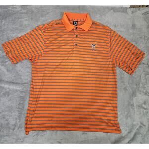 FootJoy Golf Polo Shirt Mens Large Orange Stripe Performance Short Sleeve